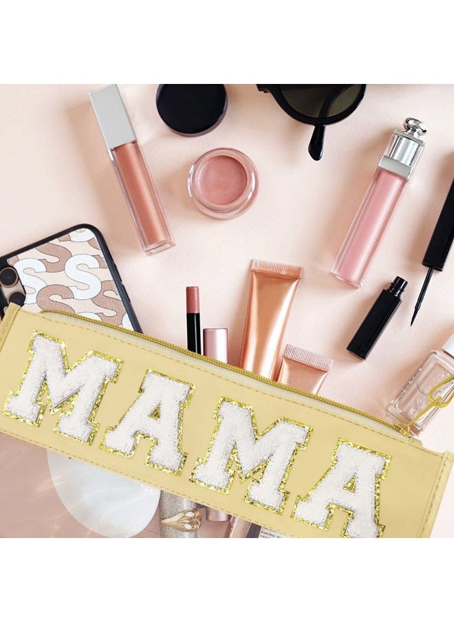 LSxia Chenille Letter Clear Travel Zipper Pouch Nylon Makeup Bag, Preppy Makeup Bag Clear Cosmetic Toiletry Bag, Water-proof Makeup Travel Pouch Snack Bags for Women (Beige-MAMA)  - Image 5
