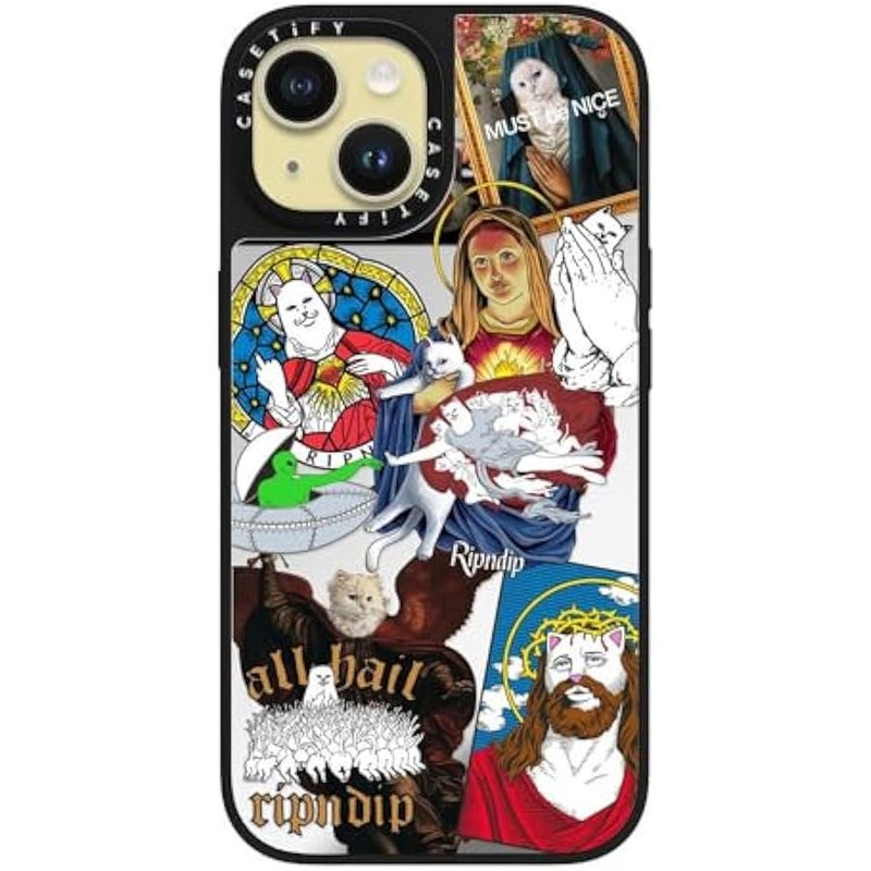كاستيفي CASETiFY Mirror Case for iPhone 15 【RipNDip Colab/Reflective / 4.9ft Drop Protection/Compatible with Magsafe】 - RipNDip Sticker Mania - Silver on Black - Image 2