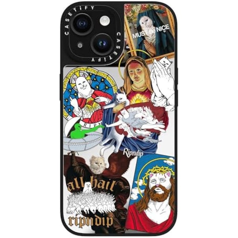 كاستيفي CASETiFY Mirror Case for iPhone 15 【RipNDip Colab/Reflective / 4.9ft Drop Protection/Compatible with Magsafe】 - RipNDip Sticker Mania - Silver on Black - Image 5