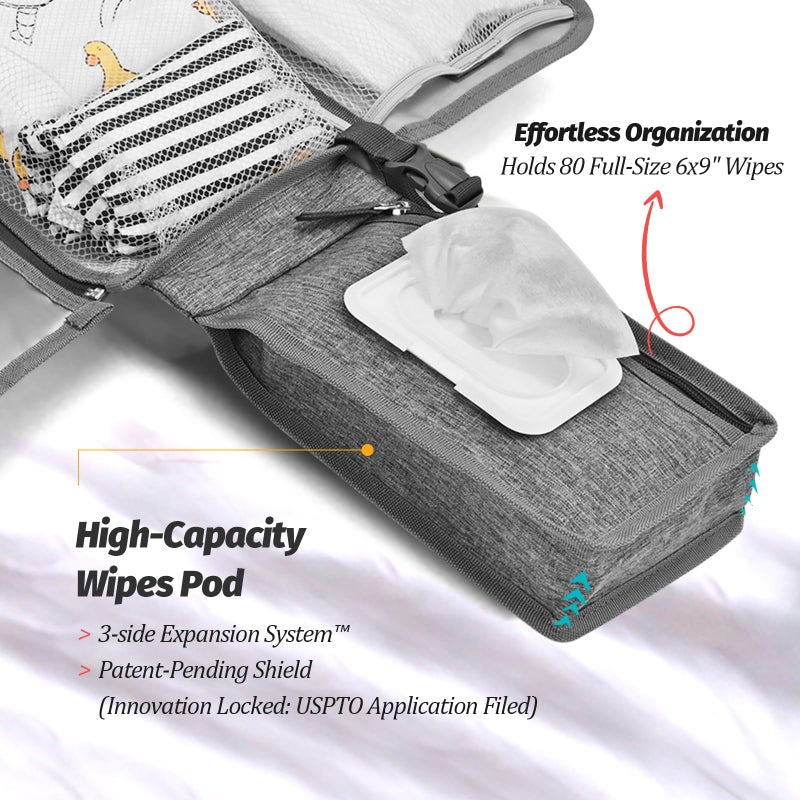 PZU Portable Diaper Changing Pad - Changing Pad Portable with Wipes Pocket, Waterproof Diaper Changing Mat, Portable Changing Pad for Baby, Newborn Giftï¼ˆGreyï¼‰ - Image 5