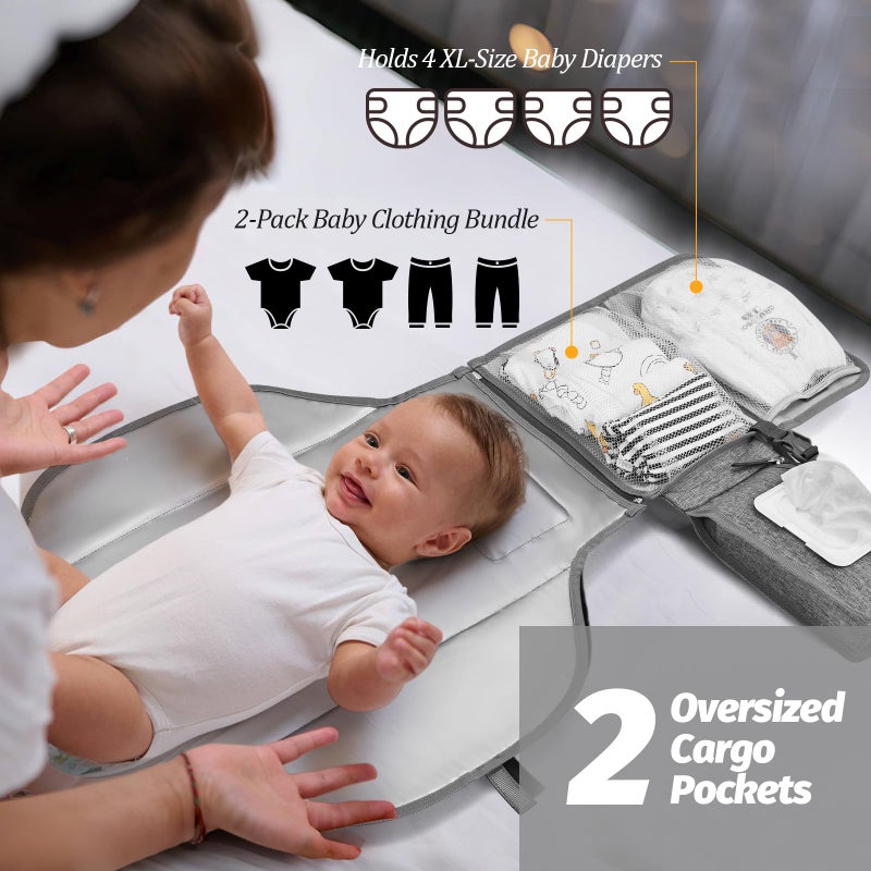PZU Portable Diaper Changing Pad - Changing Pad Portable with Wipes Pocket, Waterproof Diaper Changing Mat, Portable Changing Pad for Baby, Newborn Giftï¼ˆGreyï¼‰ - Image 3