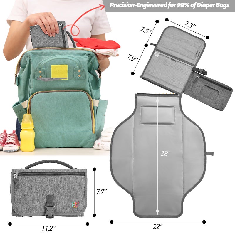 PZU Portable Diaper Changing Pad - Changing Pad Portable with Wipes Pocket, Waterproof Diaper Changing Mat, Portable Changing Pad for Baby, Newborn Giftï¼ˆGreyï¼‰ - Image 2