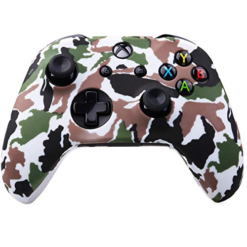 YoRHa Water Transfer Printing Camouflage Silicone Cover Skin Case for Microsoft Xbox One X & Xbox One S Controller x 2(Grey&White) with PRO Thumb Grips x 8 - Image 2