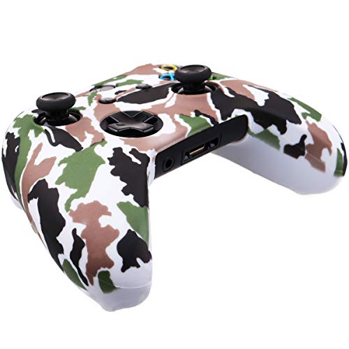 YoRHa Water Transfer Printing Camouflage Silicone Cover Skin Case for Microsoft Xbox One X & Xbox One S Controller x 2(Grey&White) with PRO Thumb Grips x 8 - Image 4