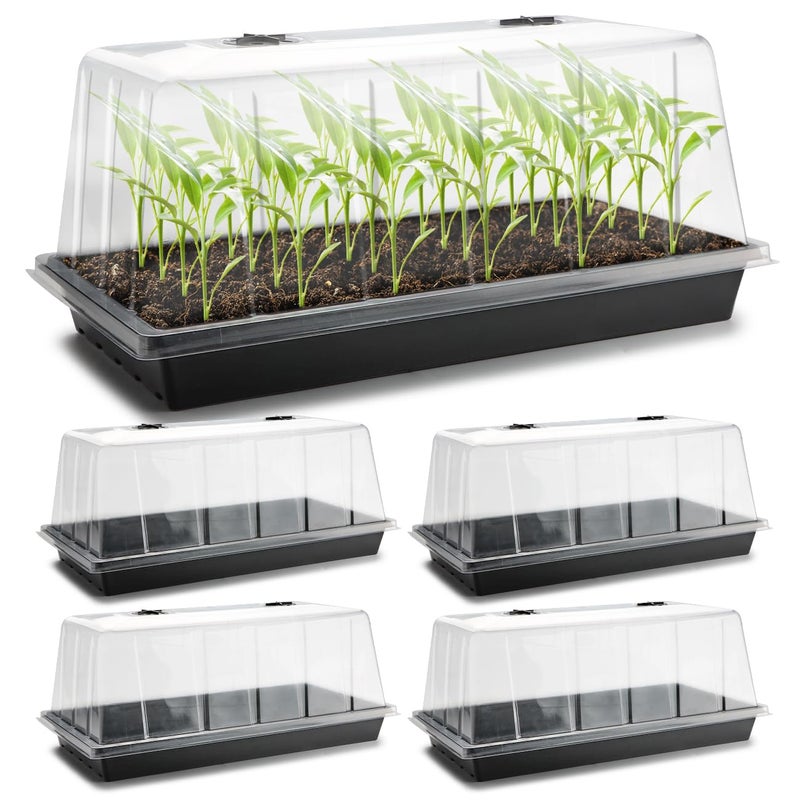 RooTrimmer 1020 Plant Tray with Tall 7.3'' Dome, 5-Pack Extra Large Seed Starter Tray with Humidity Domes, Heavy Duty 1020 Trays and Flats with Lid, Seed Germination Mini Greenhouse No Hole for Balcony Garden - Image 1