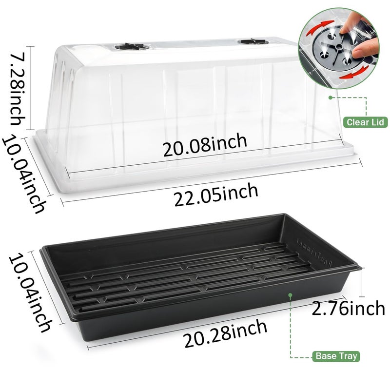 RooTrimmer 1020 Plant Tray with Tall 7.3'' Dome, 5-Pack Extra Large Seed Starter Tray with Humidity Domes, Heavy Duty 1020 Trays and Flats with Lid, Seed Germination Mini Greenhouse No Hole for Balcony Garden - Image 2