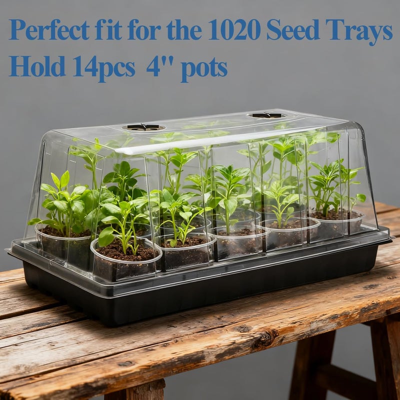 RooTrimmer 1020 Plant Tray with Tall 7.3'' Dome, 5-Pack Extra Large Seed Starter Tray with Humidity Domes, Heavy Duty 1020 Trays and Flats with Lid, Seed Germination Mini Greenhouse No Hole for Balcony Garden - Image 4