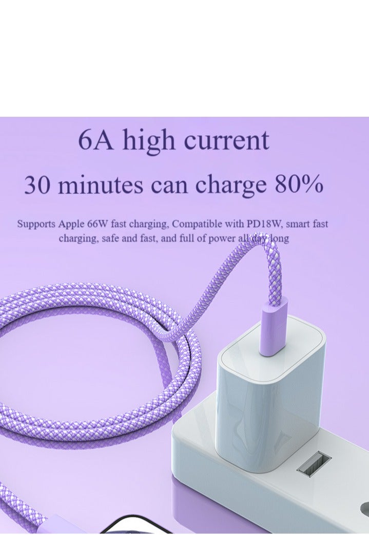 Oldzhan type C To type-C Super Fast Charging Cable 1M For iPhone 16/15, iPad, Macbook, Samsung (purple) - Image 5