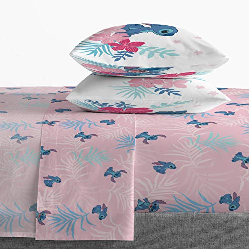 Jay Franco Kids Sheet Set with Fitted, Flat Sheets & Pillow Cover - Ultra-Soft Bedding with Pillowcase for Room Decor, Pink - Lilo & Stitch, 4 Piece Full - Image 4
