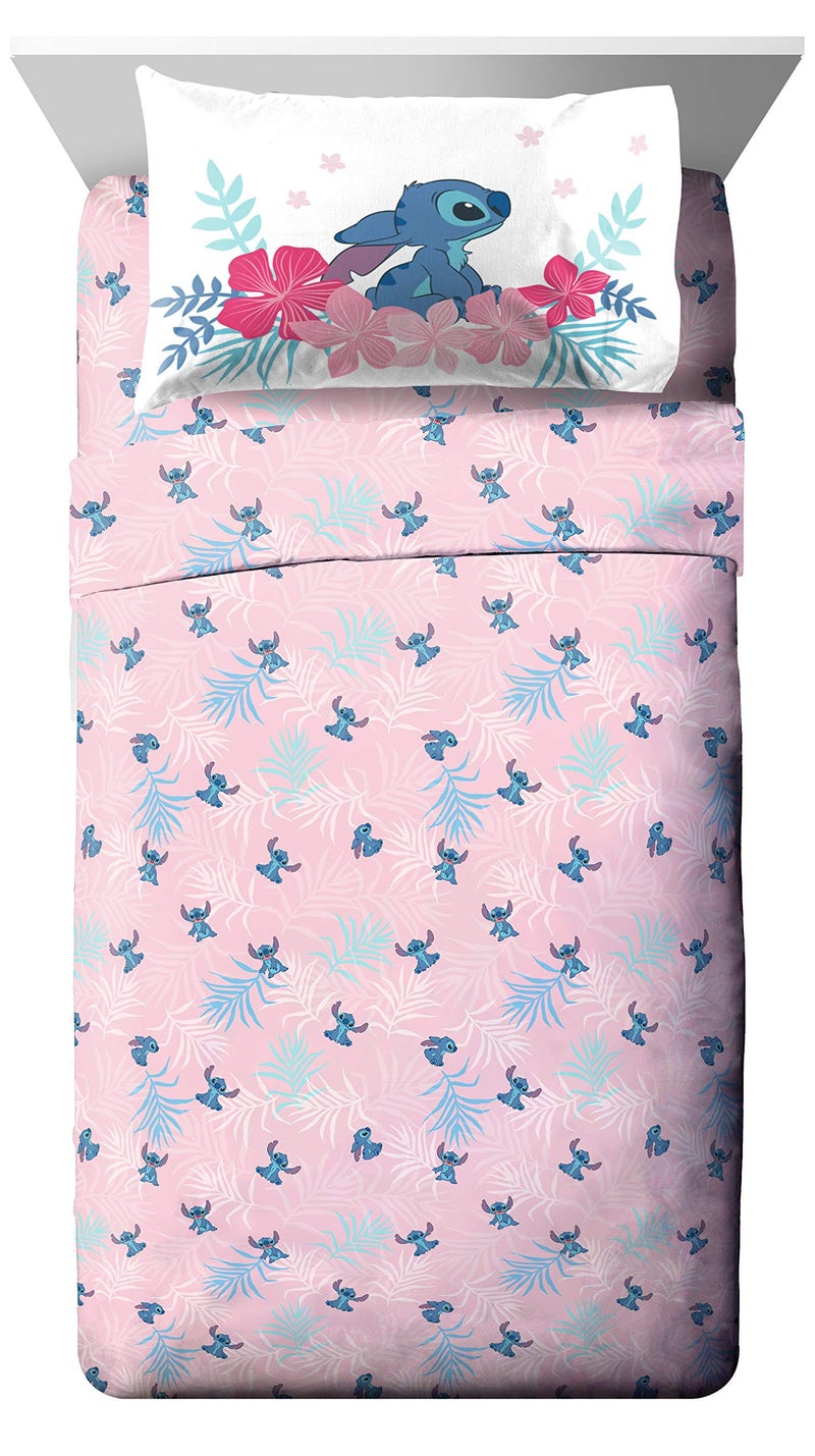 Jay Franco Kids Sheet Set with Fitted, Flat Sheets & Pillow Cover - Ultra-Soft Bedding with Pillowcase for Room Decor, Pink - Lilo & Stitch, 4 Piece Full - Image 1