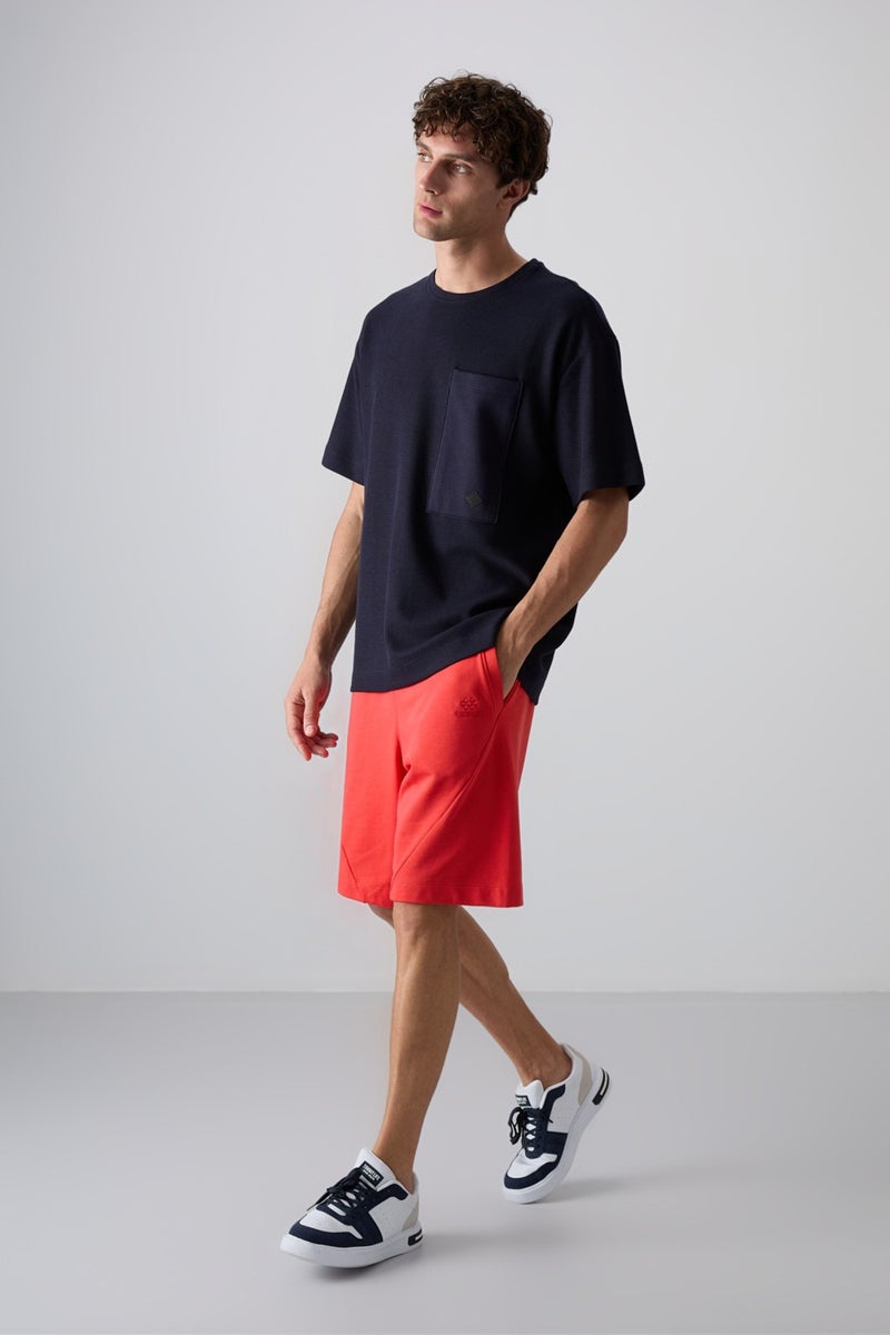 Tommy Life Navy Blue Cotton Thick Surface Textured Oversize Fit Basic Men's T-Shirt - 88341  - Image 3