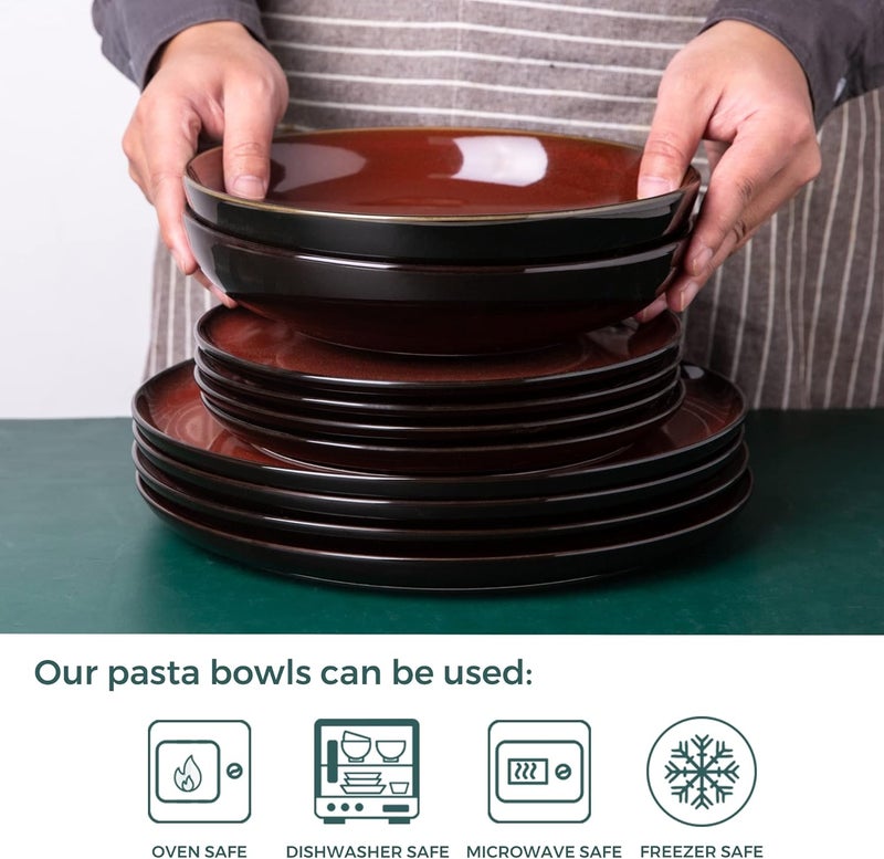 LERATIO Pasta BowlsCeramic 38oz Pasta Bowls90 Reactive Glaze Pasta Bowl Set of 6Microwave  DishwasherOven SafeLarge Wide Serving Bowls for Salad DessertPizzaFruit Red - Image 3