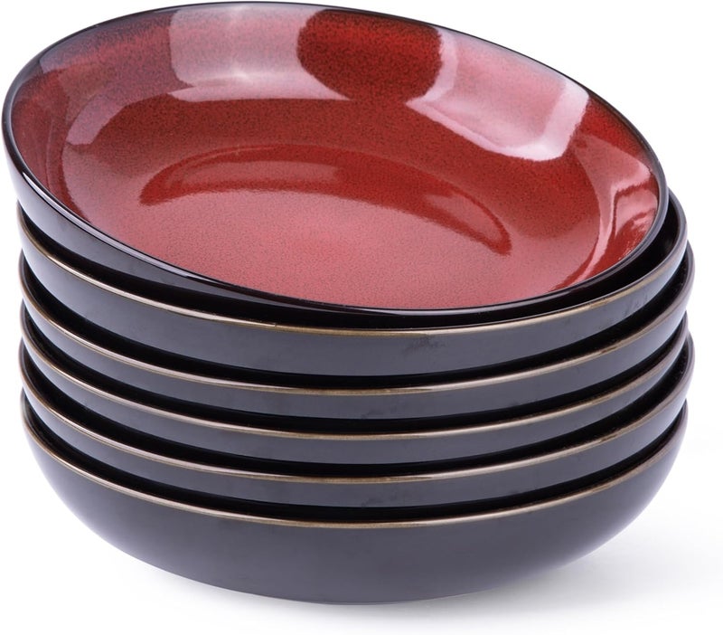 LERATIO Pasta BowlsCeramic 38oz Pasta Bowls90 Reactive Glaze Pasta Bowl Set of 6Microwave  DishwasherOven SafeLarge Wide Serving Bowls for Salad DessertPizzaFruit Red - Image 1
