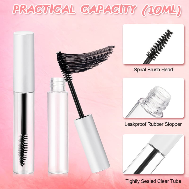 Maitys 30 Pieces 10 ml Empty Mascara Tubes Eyelash Wand Refillable Clear Bottles Cream Container with 4 Pieces Transparent Funnels Transferring Castor Oil for DIY Cosmetics (Matte White) - Image 2