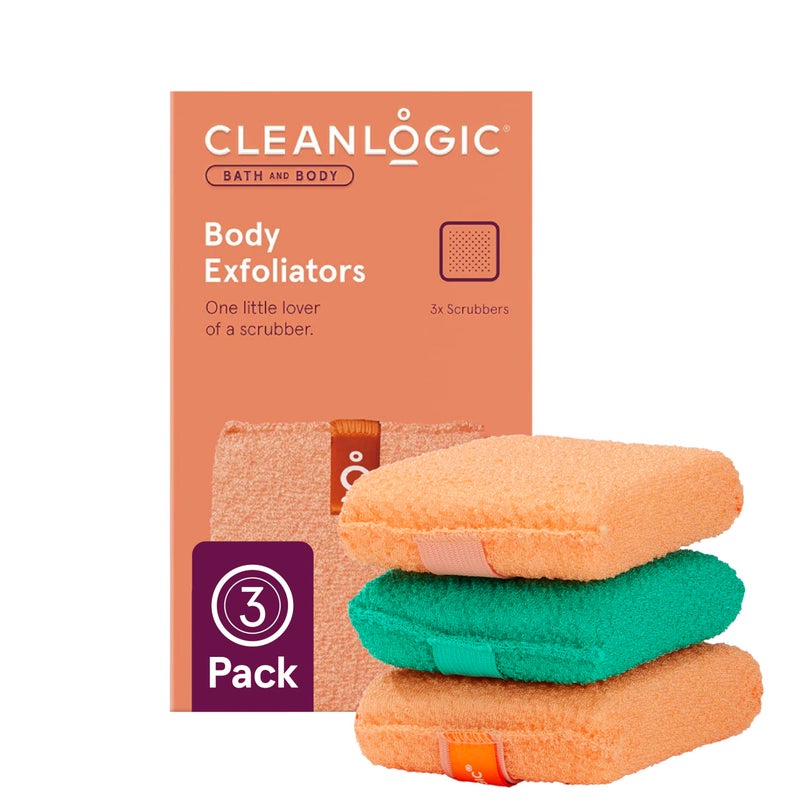 Cleanlogic Bath and Body Exfoliating Body Scrubber, Small Exfoliator Tool for Smooth and Softer Skin, Daily Skincare Routine, Assorted Colors, 3 Count Value Pack - Image 1