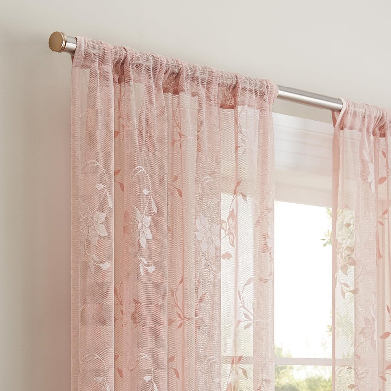 Waverly Sherry Lace Lightweight Elegant Floral Sheer Rod Pocket Cafe Window Curtain for Living Room (1 Panel), 54 in x 63 in, Blush - Image 5