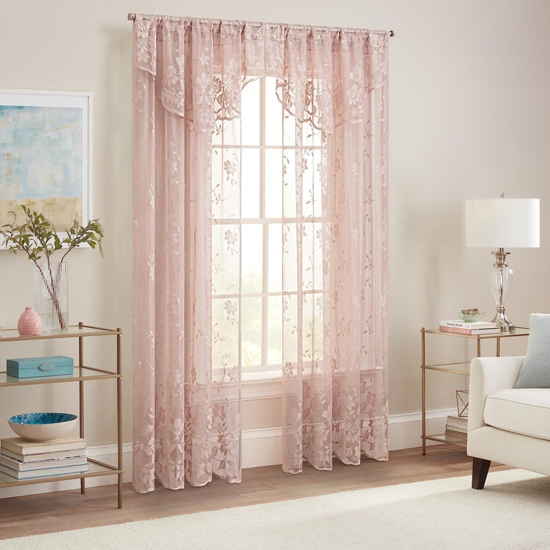 Waverly Sherry Lace Lightweight Elegant Floral Sheer Rod Pocket Cafe Window Curtain for Living Room (1 Panel), 54 in x 63 in, Blush - Image 4