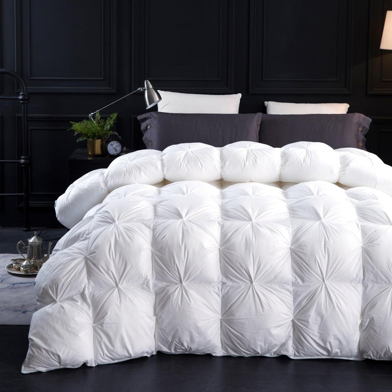 Three Geese Oversized King Size Pinch Pleat Duck Feather Down Fiber Comforter AllSeason Down Duvet Insert Fluffy Baffle Box Design with 8 Corner Loops for Warmth and Softness - Image 2