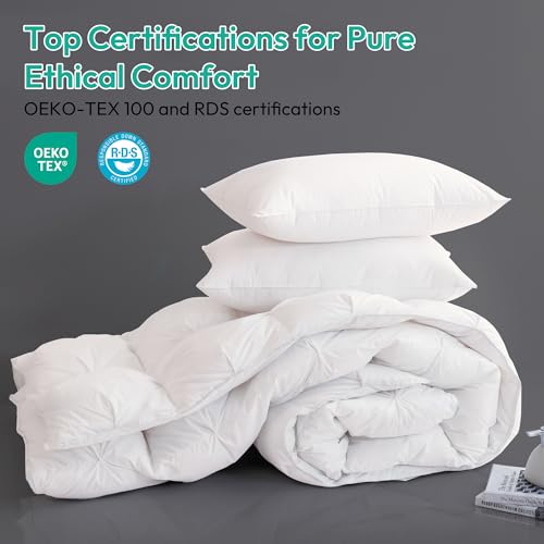 Three Geese Oversized King Size Pinch Pleat Duck Feather Down Fiber Comforter AllSeason Down Duvet Insert Fluffy Baffle Box Design with 8 Corner Loops for Warmth and Softness - Image 3