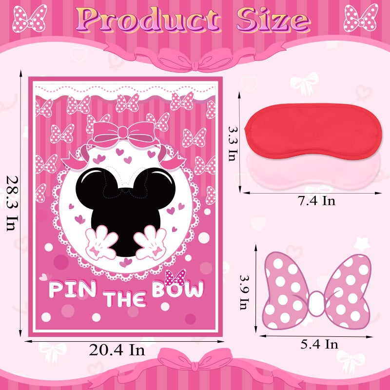 QISOLIY Pin The Bow Sticker on Mouse Party Game, Pink Girl Party Game Decorations, Pink Large Poster with 36Pcs Bow Stickers for Girls Birthday Favors - Image 5