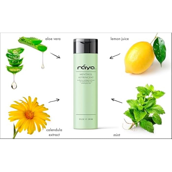 RAYA Menthol Astringent 8 oz (203) | Effective Facial Toner for Combination and Partially Oily Skin Prone to Break-Outs | Helps Refine, Tighten, and Protect pH Balance | Cools, Refreshes and Soothes - Image 2