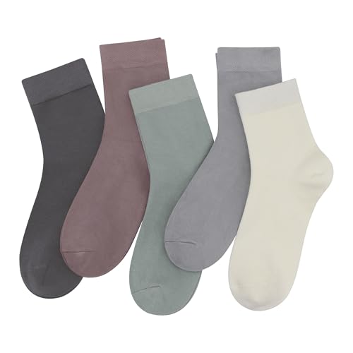 SERISIMPLE Women Thin Viscose Bamboo Socks Crew Lightweight Above Ankle Casual Dress Sock For Ladies Bootie Trouser 5 Pairs (Assorted5, Medium) - Image 1