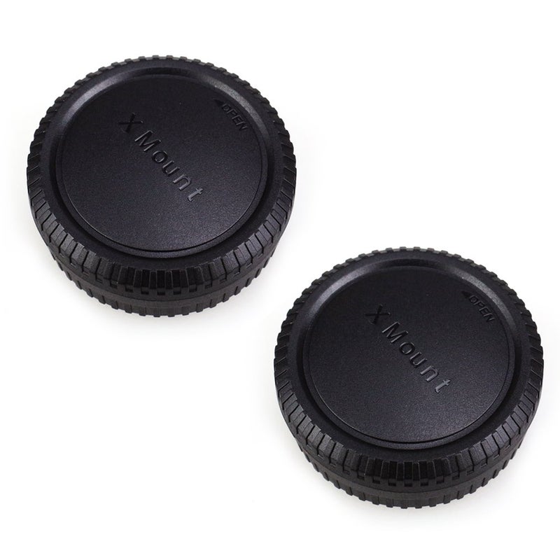JJC 2-Pack Body Cap & Rear Lens Cover Kit for Fuji Fujifilm X-E5 X-M5 X-T50 X-T30 III II XT30 X-T20 X-T5 X-T4 X-T3 X-T2 X-E4 X-E3 X-S20 X-S10 X-T10 X-T200 X-A7 X-A5 X-PRO3 & More X Mount Camera & Lens - Image 1