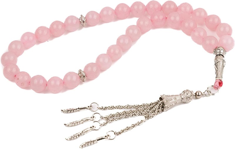 AC&L Light Pink Natural Agate Tasbeeh Prayer Beads - 8mm Stones - Image 1