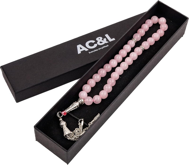AC&L Light Pink Natural Agate Tasbeeh Prayer Beads - 8mm Stones - Image 3