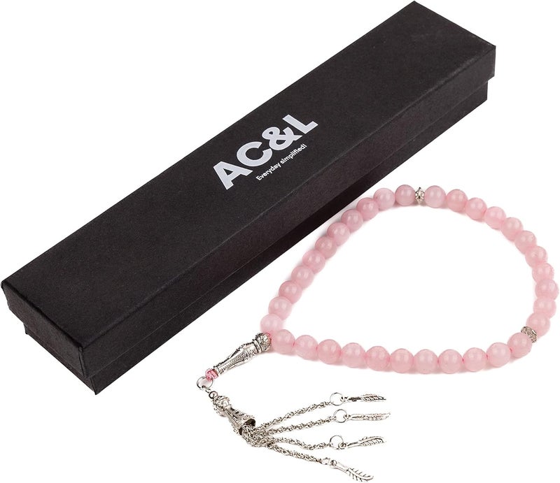 AC&L Light Pink Natural Agate Tasbeeh Prayer Beads - 8mm Stones - Image 2