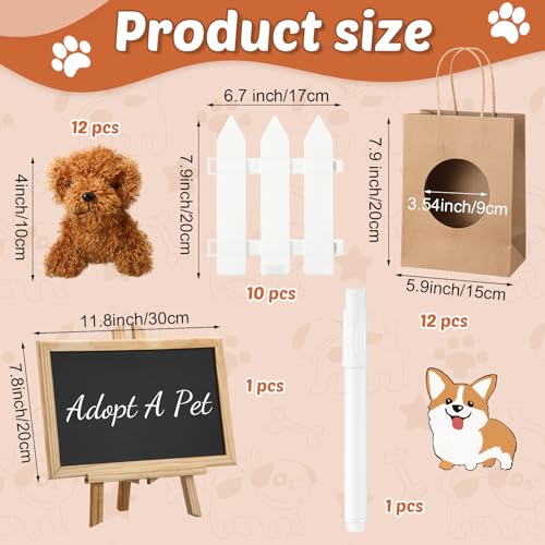 Arrowbash 36 Pcs Adopt a Puppy Favor Mini Plush Stuffed Animal Dog Set with 10 White Plastic Fence 12 Kraft Paper Gift Bags Wooden Chalkboard Sign for Pet Dog Birthday GiftClassic - Image 5
