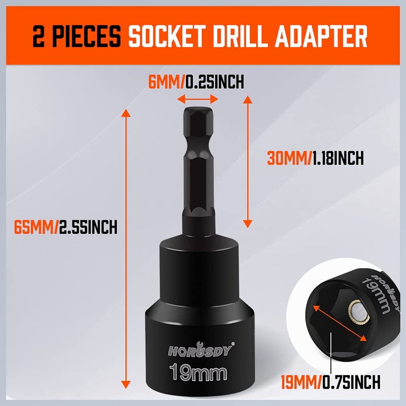 HORUSDY 2-Pieces RV Leveling Scissor Jack Socket Drill Adapter, 1/4 Inch Hex Shank, Fits 3/4 Inch or 19mm Hex Drive Jacks - Image 2