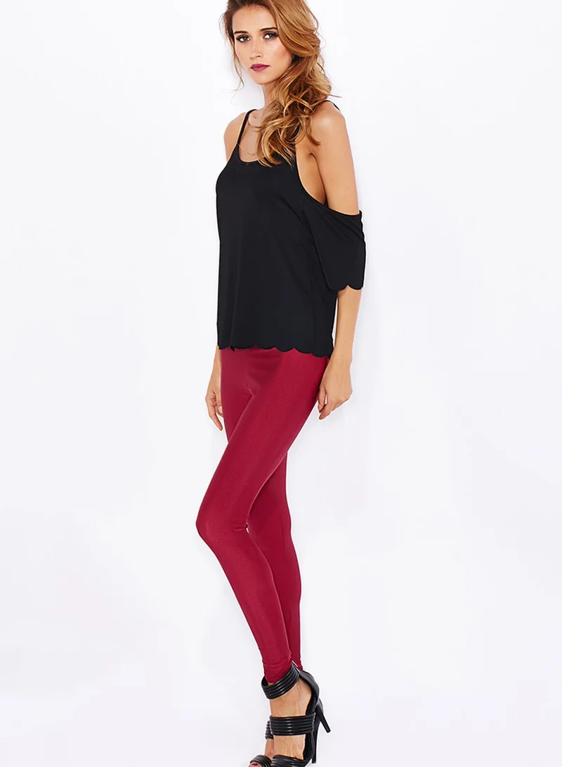 boohoo Scallop Hem Open Shoulder Top