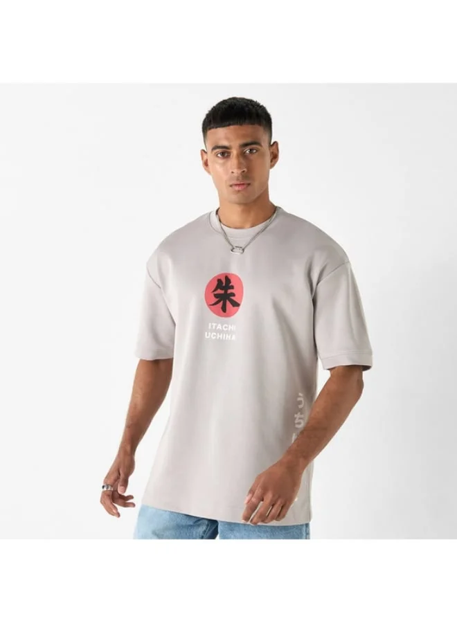 SP Characters Anime Print Crew Neck T-shirt with Short Sleeves