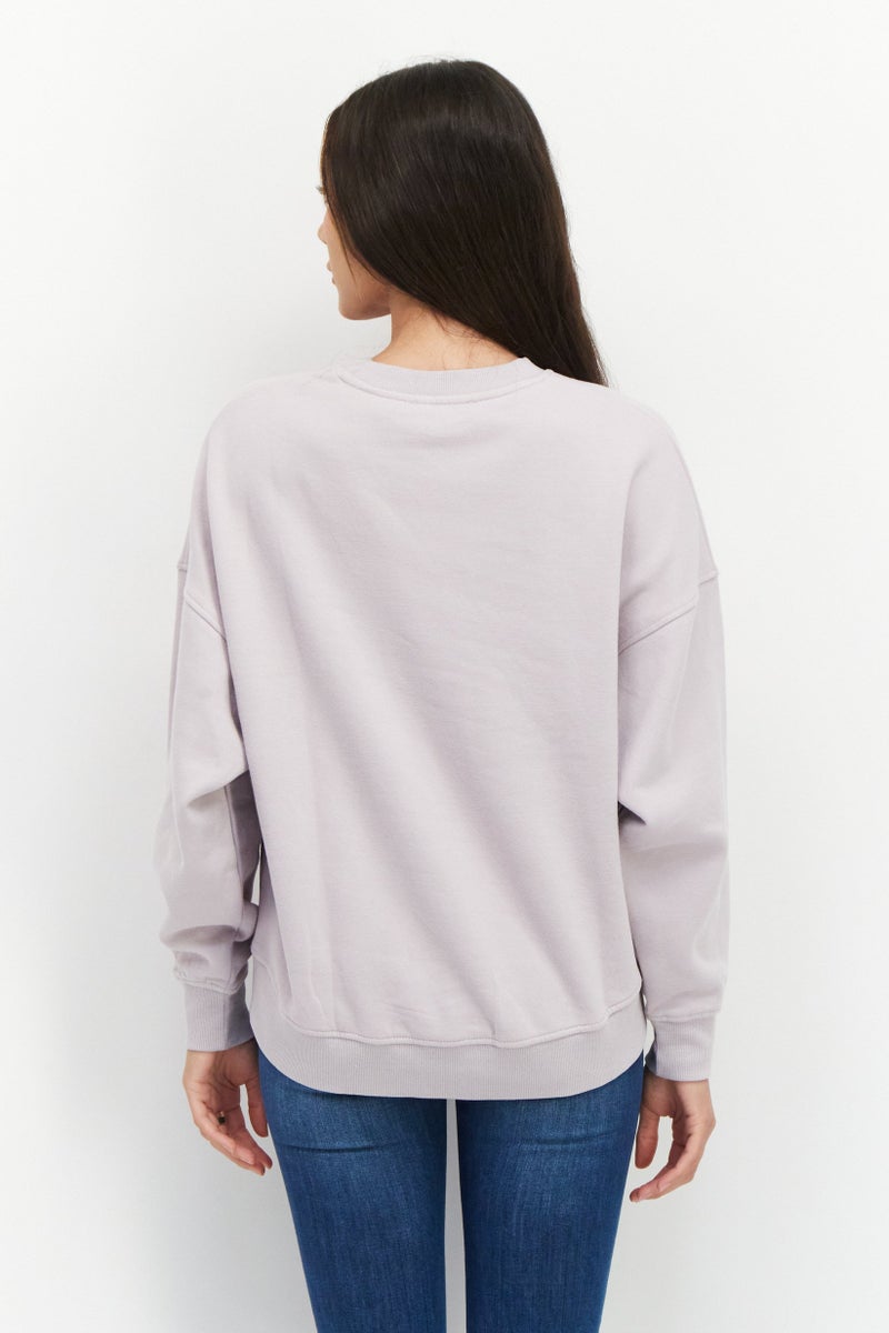 ESPRIT Women Crew Neck Plain Long Sleeve Fleece Sweatshirt, Lavender - Image 2