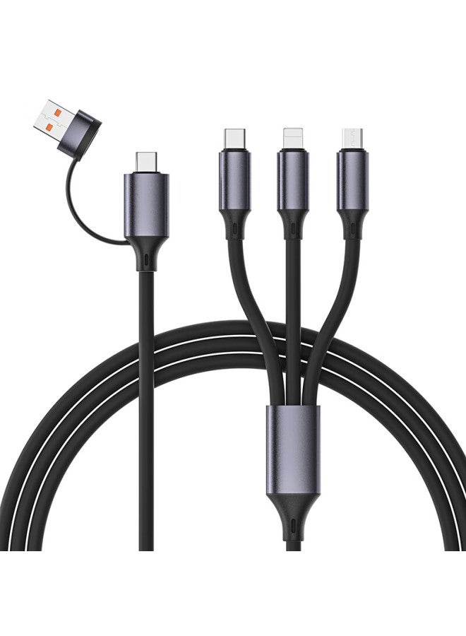 Zitai 5-in-1 شاحن فائق السرعة 2-in-1 إلى 3 كابل بيانات 66w لأبل ايفون 16/15/13/هواوي/شاومي هواتف 1.2m أسود سائل - Image 4