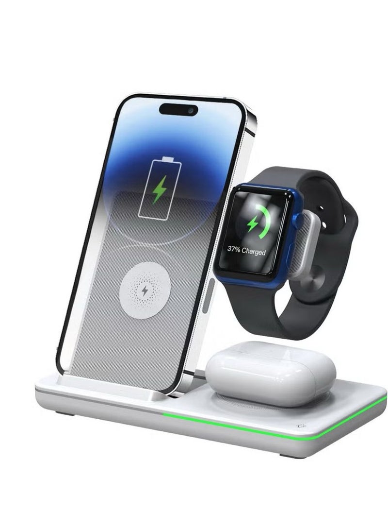 AMROAH 3 in 1 Wireless Charging Station, Fast Wireless Charger Stand for Phone Apple iPhone 16 15 14 13 12 11 X Pro Max AirPods iWatch 8 7 6 5 4 Samsung Galaxy S, Apple iphonWhite - Image 1