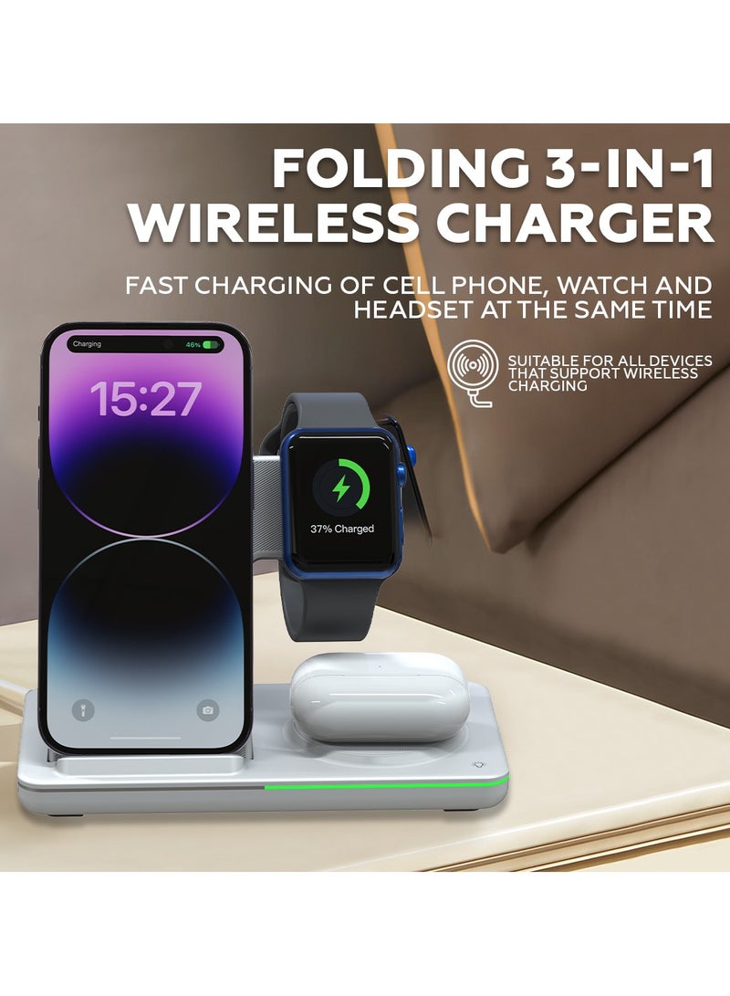 AMROAH 3 in 1 Wireless Charging Station, Fast Wireless Charger Stand for Phone Apple iPhone 16 15 14 13 12 11 X Pro Max AirPods iWatch 8 7 6 5 4 Samsung Galaxy S, Apple iphonWhite - Image 2