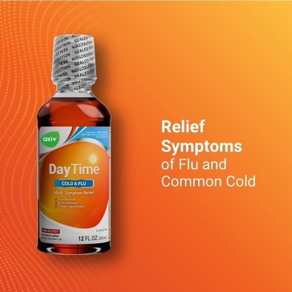AXIV Daytime MultiSymptom Day Relief for Cold Cough and Flu Symptom NonDrowsy Alcohol Free Cold  Flu Relief Liquid Medicine 12 FL OZ - Image 4