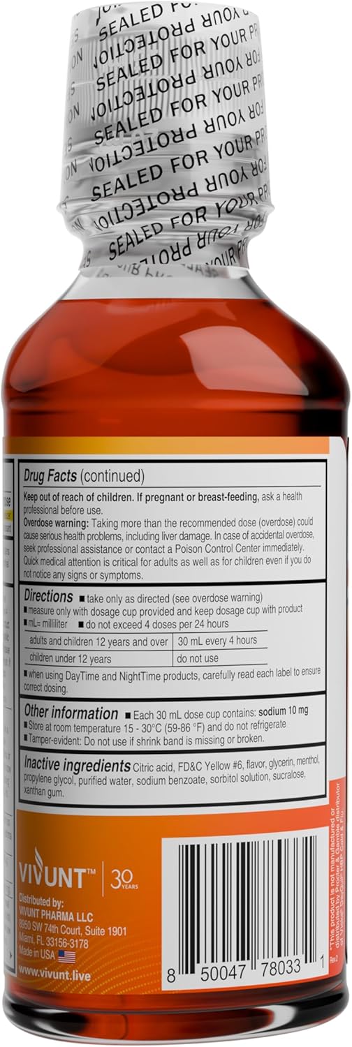 AXIV Daytime MultiSymptom Day Relief for Cold Cough and Flu Symptom NonDrowsy Alcohol Free Cold  Flu Relief Liquid Medicine 12 FL OZ - Image 3