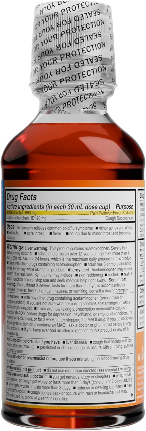 AXIV Daytime MultiSymptom Day Relief for Cold Cough and Flu Symptom NonDrowsy Alcohol Free Cold  Flu Relief Liquid Medicine 12 FL OZ - Image 2