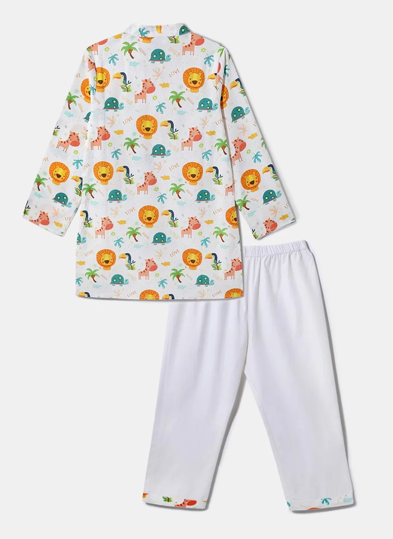 Nautinati Nautinati Multicolour All-over Print Kurta Pyjama Set for Boys