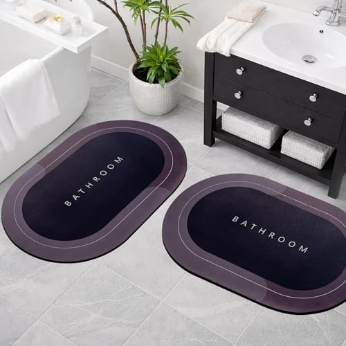 CANWAY® 2 Pieces 3 mm Rubber Bath Mat (40x60 cm, Dark Grey) | Anti-Skid Non-Slip Bathroom Floor Mat | Quick Dry Super Absorbent Soft Door Mat for Home & Shower - Image 1