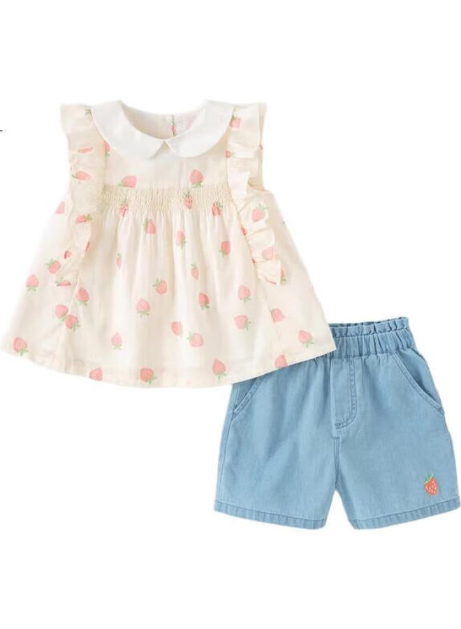 Dave & Bella Davebella Children'S Shorts Set, Summer Wear, Girls' Cotton Short-Sleeve Two-Piece Set, Stylish Children'S Clothing - Image 1