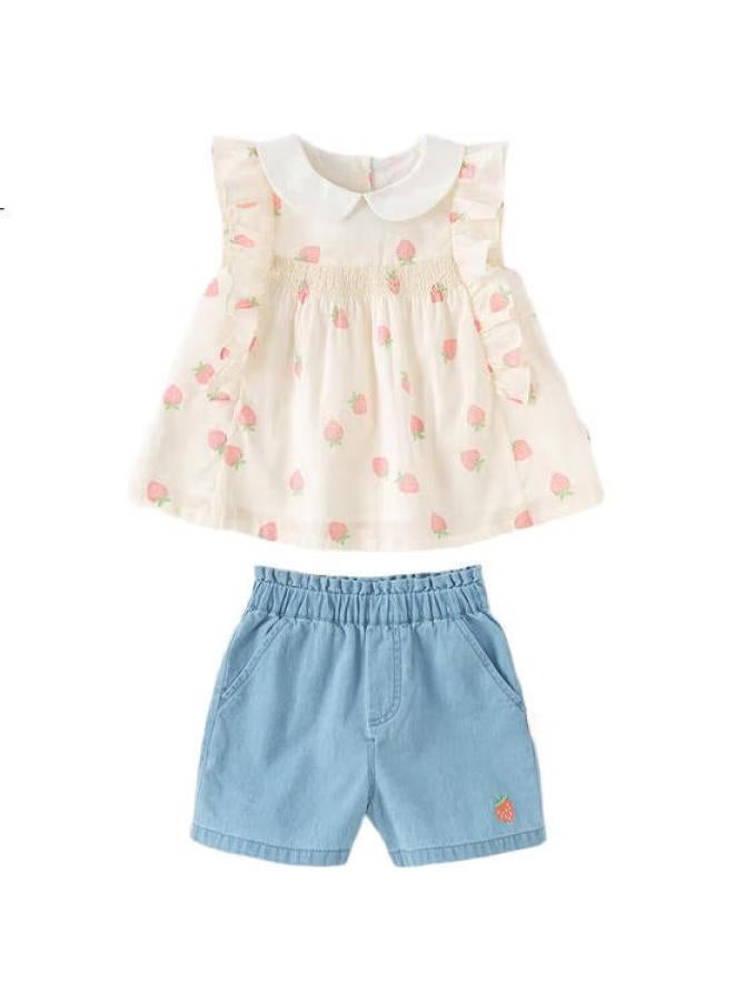 Dave & Bella Davebella Children'S Shorts Set, Summer Wear, Girls' Cotton Short-Sleeve Two-Piece Set, Stylish Children'S Clothing - Image 3