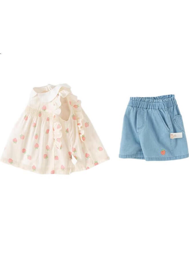 Dave & Bella Davebella Children'S Shorts Set, Summer Wear, Girls' Cotton Short-Sleeve Two-Piece Set, Stylish Children'S Clothing - Image 2