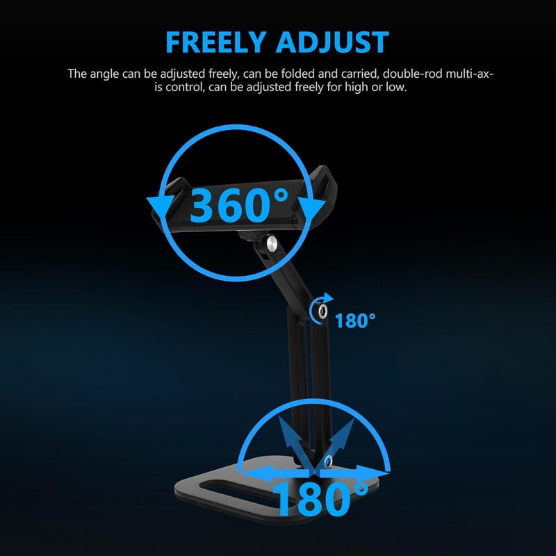 Adjustable Folding Tablet PC and Phone Holder Stand for Desktop Use, Multi-Angle Rotating Support Rack for Live Streaming and Office, Black - Image 5
