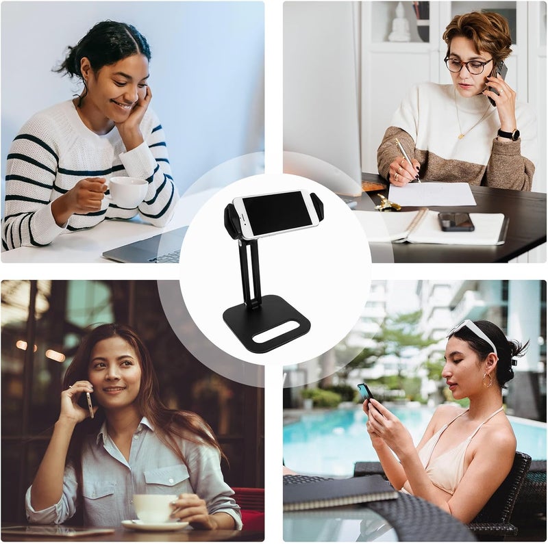 Adjustable Folding Tablet PC and Phone Holder Stand for Desktop Use, Multi-Angle Rotating Support Rack for Live Streaming and Office, Black - Image 3