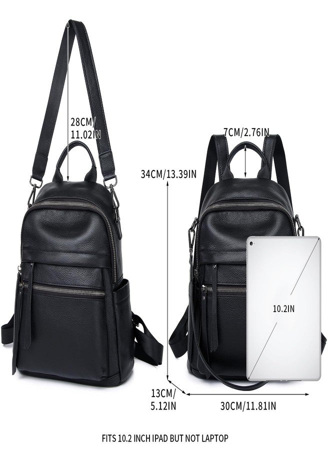 Wesccimo Genuine Leather Backpack Purse For Women Black Real Soft Leather Convertible Ladies Daypack Shoulder Bag - Image 5