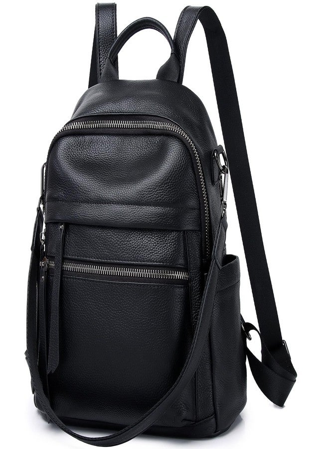 Wesccimo Genuine Leather Backpack Purse For Women Black Real Soft Leather Convertible Ladies Daypack Shoulder Bag - Image 2